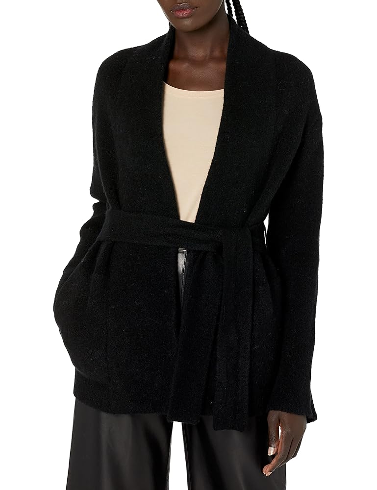 Vince WOMENS BELTED CARDIGAN COAT,BLACK,X-LARGE at Amazon